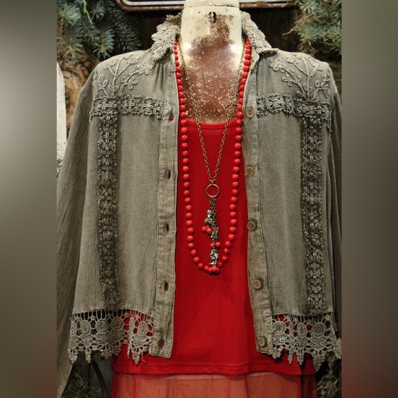 Grayish Green Lace Jacket - Picture 6 of 12